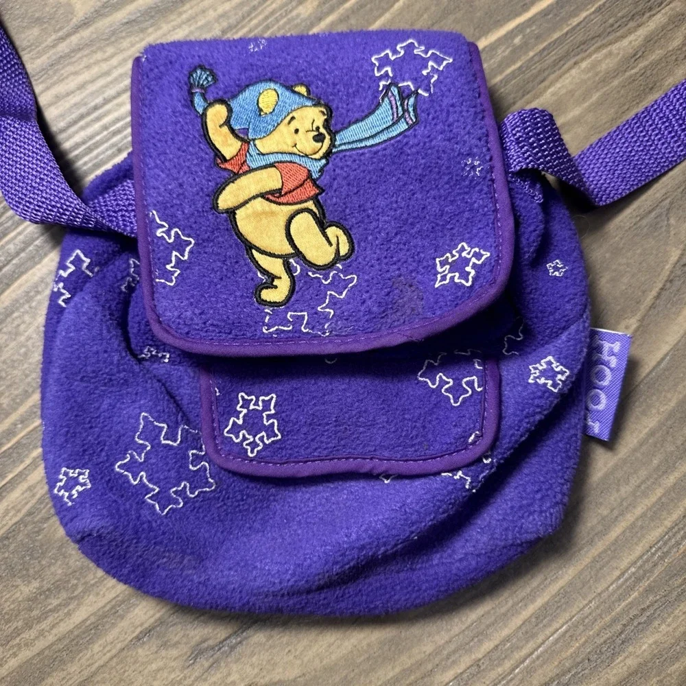 Vintage Disney‎ Winnie the Pooh Bag Kids Purple Fleece Snowflake Crossbody